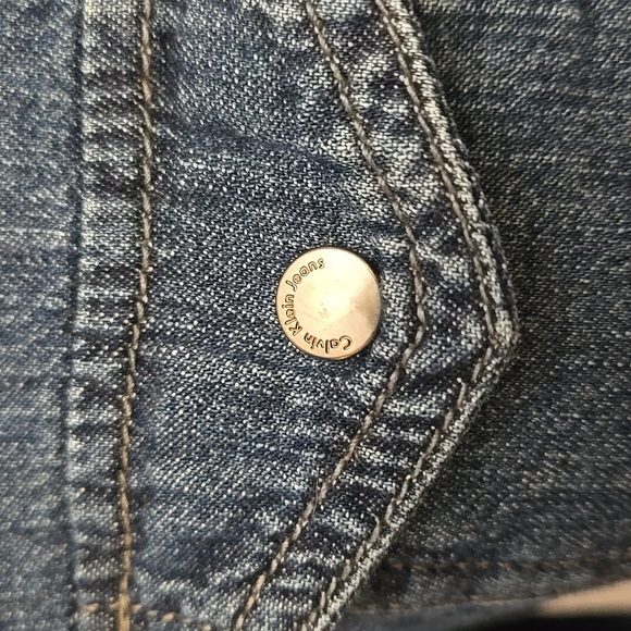 Calvin Klein Jeans Blue Denim Snap Top 3/4 sleeve 100% cotton 2 front pockets S - Picture 2 of 8
